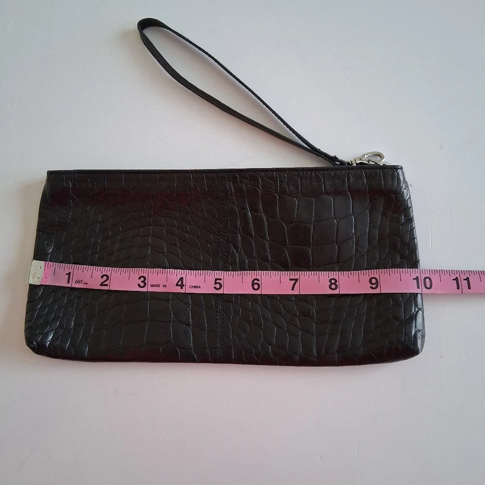 Lodis Crocodile Embossed Leather Wristlet Clutch Black